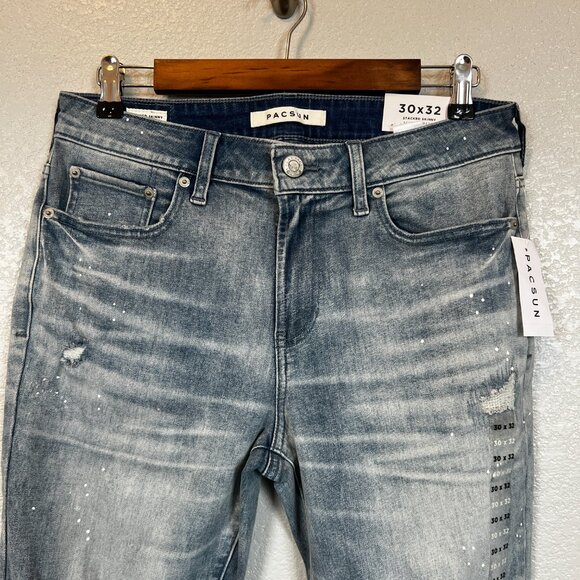 PacSun Eco Comfort Stretch Distressed Stacked Skinny Jeans NEW Men's 30x32 NWT - Picture 3 of 9